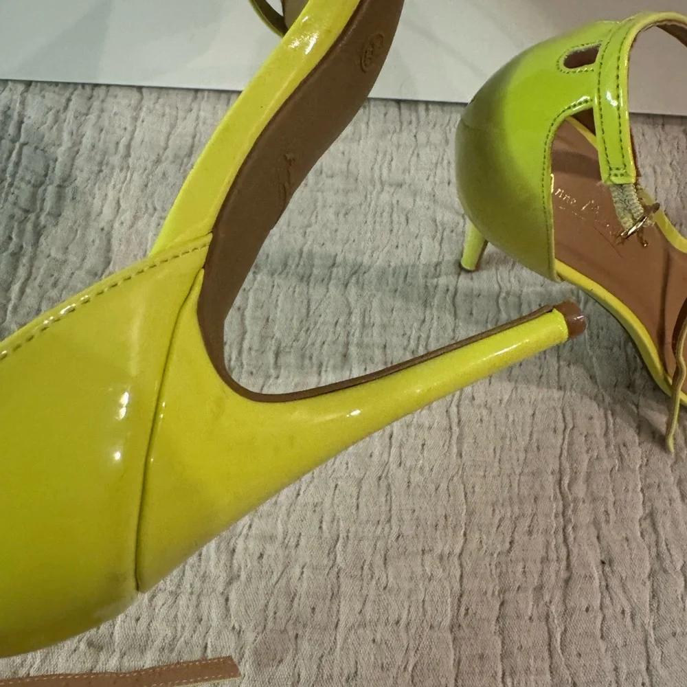 Anne Michelle Bright Yellow Patent Open-Toe Stiletto Sandals